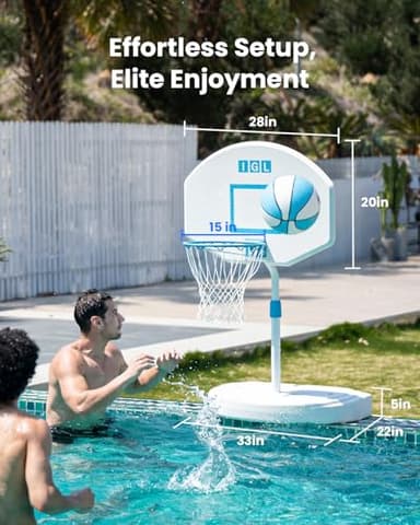 IGL Pool Basketball Hoop Poolside, Height Adjustable Swimming Basketball Hoop Outdoor for Pool, Anti-rust Stainless Steel Rim, Portable Basketball Goal System, Fillable Base, Includes 2 Balls and Pump - Image 4
