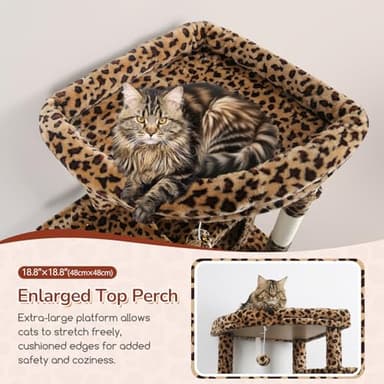 Globlazer Heavy Duty Cat Tree, 74inch Sturdy Cat Tower for Large Cats Adult, Big Cat Tree with 7 Sisal Scratching Posts, 2 Padded Cat Condos, 2 Hanging Baskets, Enlarged Top Perch, S74, Leopard Print - Image 2