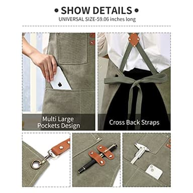 ZOMAO Cotton Canvas Cross Back Apron for Men and Women,Chef Apron With Adjustable Strap and Large Pockets,Kitchen Cooking Baking Bib Heavy Duty Work Apron - Image 4