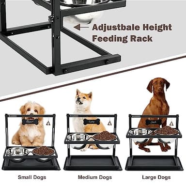Elevated Dog Bowls with Slow Feeder for Large Dogs – Adjustable Raised Stand with 2 Stainless Steel Bowls & Spill-Proof Mat, Non-Slip Dog Feeder for Large & Medium Dogs (Black) - Image 3