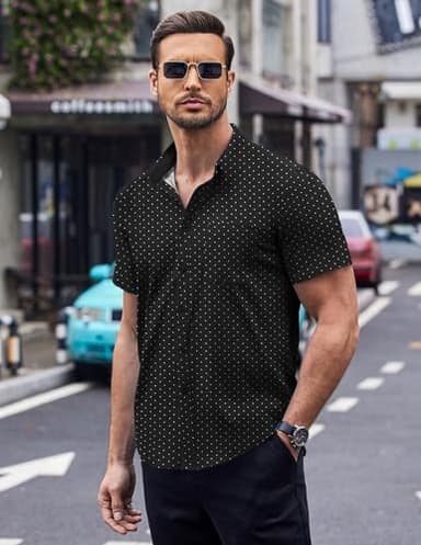 COOFANDY Men's Business Dress Shirt Short Sleeve Button Down Shirt Casual Stylish Shirts Black - Image 3