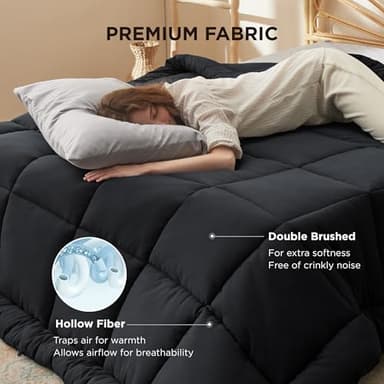 Bedsure Comforter Duvet Insert - Quilted Comforters Oversize Queen Size, All Season Duvet, GentleSoft™ Down Alternative Bedding, with 8 Tabs, Gifts for Women/Men, Black, Oversize Queen 98 x 98 Inches - Image 3