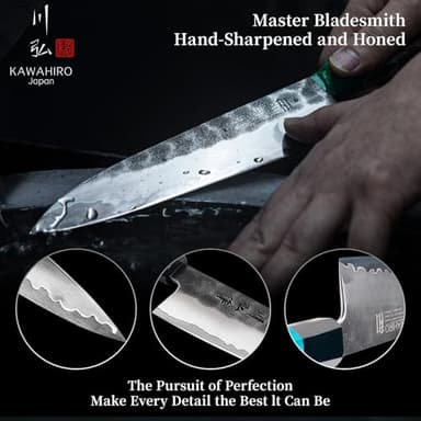 KAWAHIRO Japanese Chef Knife, 210mm Black Forged VG10 Kitchen Knife, Handcrafted Professional Chefs Knife with Ergonomic Handle, Perfect Birthday Gifts for Men Women, Luxury Gift Wood Box - Image 4
