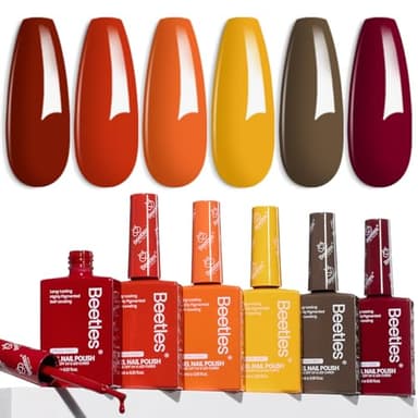 Beetles Orange Gel Nail Polish Set 6 Colors Burgundy Brown Dark Red Yellow Light Orange Fall Gel Polish Kit Soak Off UV LED Hema Free DIY Home Salon Gift for Women Autumn Dusk - Image 8