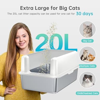 WoofiGo Stainless Steel Cat Litter Box with Lid, XL Metal Litter Box for Big Cats, Extra Large Litter Box with High Sides, Never Absorbs Odors, Non-Sticky, Easy Clean, Anti-Urine Leakage, with Scoop - Image 3