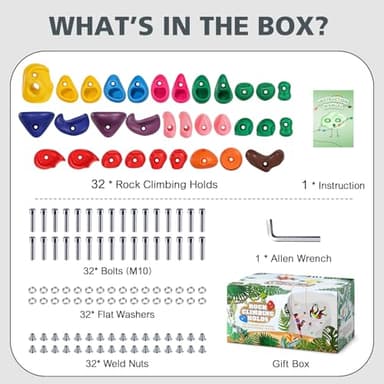 TOPNEW 32 Rock Climbing Holds Multi Size for Kids, Adult Rock Wall Holds Climbing Rock Wall Grips for Indoor and Outdoor Playground Play Set - Includes 2 Inch Mounting Hardware - Image 2