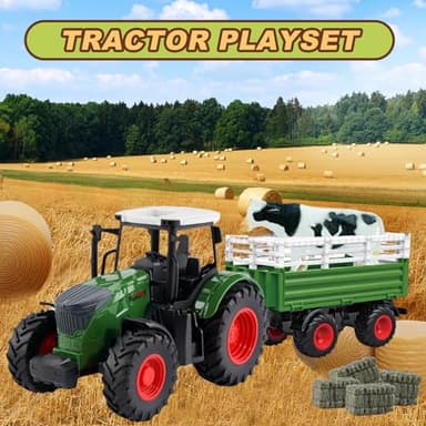 Peagprav Farm Toys Tractor with Trailer-16.5 Inches Tractor Playset 1/24 Scale Gripper Frontloader Spreader for Boys Kids Toddlers Age 3-7 Years Old - Image 3