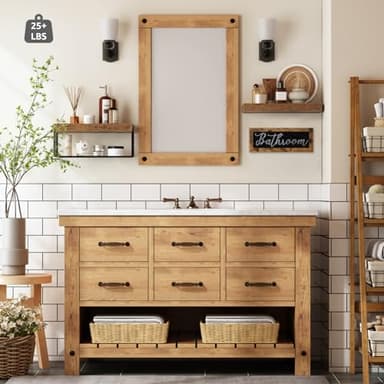 QEEIG Bathroom Shelves Over Toilet - Paper Storage Wall Mounted Farmhouse Decor Decorations Aesthetic Décor Sign Small Floating Shelf 2+1 Set 16 inch, Rustic Brown (020BN) - Image 4
