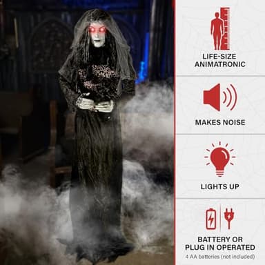 Haunted Hill Farm Rising Ghost Bride by Tekky, Battery-Operated, Sound Activated Animatronic with Sound Effects and Lights for Indoor or Covered Outdoor Creepy Halloween Decoration - Image 9