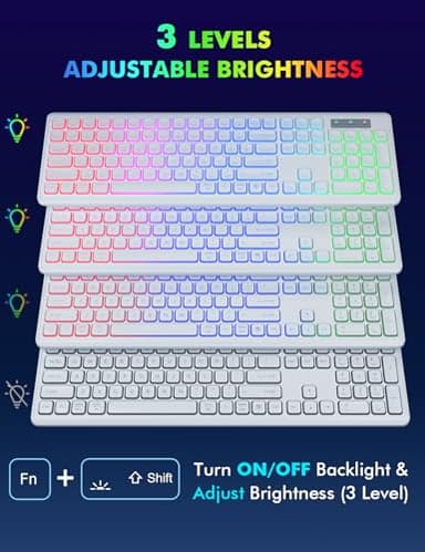 Wireless Keyboard and Mouse - RGB Backlit, Rechargeable & Light Up Letters, Full-Size, Ergonomic Tilt Angle, Sleep Mode, 2.4GHz Quiet Keyboard Mouse for Mac, Windows, Laptop, PC, Trueque(White) - Image 2