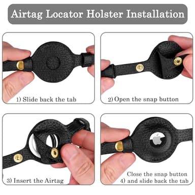 OOPSDOGGY Leather AirTag Cat Collar with Bell - Non Breakaway Kitten Collar with Apple Air Tag Holder - Lightweight GPS Pet Collars for Girl Boy Cats, Small Dogs, Puppies (Black) - Image 5