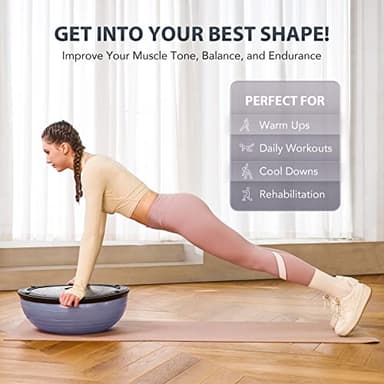 ZELUS Balance Ball Trainer with Resistance Bands and Foot Pump, Inflatable Yoga Ball for Home Gym Workouts, 23 Inch Exercise Half Ball for Balance Training Core Strength Fitness More, 330lb Cap (Dutch - Image 2
