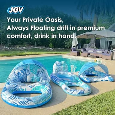 Pool Float for Adults with Canopy, XL Inflatable Chair Lounge Floaties with Adjustable Sun Shade Cover, Drink Holder, Ergonomic Headrest - Image 6