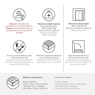 Bestar Claremont Queen Murphy Bed with Closet Organizer (85W) in White, Space-Saving Sleeping Arrangement for Multipurpose Room - Image 6