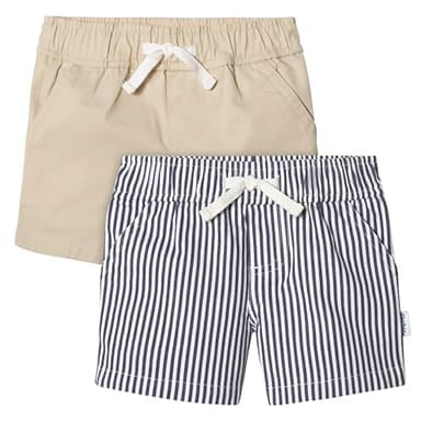 Gerber Baby Toddler Unisex Stretch Chino Shorts, Navy Stripe/Khaki, 3-6 Months - Image 1