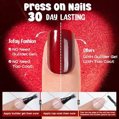 Cat Eye Press on Nails Red - 5 Styles Red Press on Nails Short Square, Soft Gel x Coat Nails False Nails, Bt Art Box Press On Nails in 16 Sizes -160 PCS Soft Gel Fake Nails Kit - Image 4