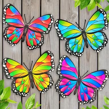 Kggetr 4Pcs Metal Butterflies Wall Decor, 9.8 inches Colorful Butterfly Art Decorations for Outdoor Fence Garden Yard Patio Tree, Great Gifts for Family Friends - Image 1