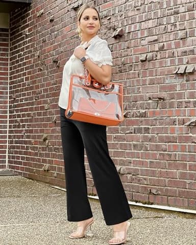 G4Free Wide Leg Sweat Pants Yoga Pants for Women Stretch Work Pants with Pockets Flare Dress Pants Cross Waist Casual Pants (Black,S,27") - Image 3