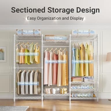 VIPEK V5 Portable Closet Wardrobe Heavy Duty Clothes Rack, Freestanding Clothing Racks with 4 Hang Rods & 8 Shelves, Adjustable Custom Closet Racks, 68.9" L x 15.7" W x 76.4" H, Max Load 800LBS, White - Image 9