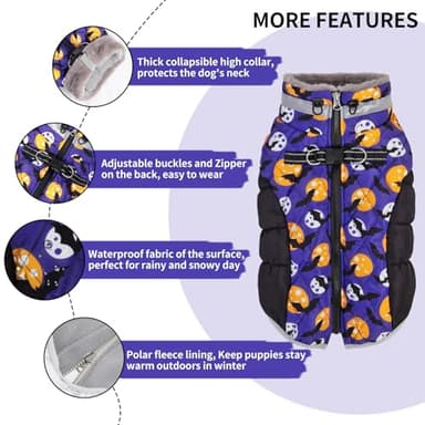 Dog Waterproof Winter Coat with Harness, Reflective Warm Dog Jacket with Zipper for Cold Weather, Dog Snowsuit for Small Medium Large Dogs YRFN11XXL - Image 3