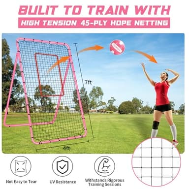 Adjustable Volleyball Rebounder Net 7x4 ft with PU Volleyball and Stakes - Bounce Back Training Equipment for Practicing Volleying, Bumping, Spiking, Easy Set Up & Steady for Multi Sports (Pink) - Image 7