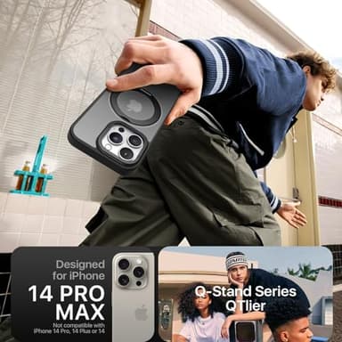 QTlier case for iPhone 14promax, 360 Rotatable Ring Stand, Raised Camera Frame, Shockproof with MagSafe Black - Image 2