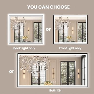Amorho 72"x 36" LED Bathroom Mirror with Black Frame, Front Light and Backlit(Controlled Separately), Stepless Dimmable, Anti-Fog, Shatter-Proof, 3 Colors, Memory - Image 2