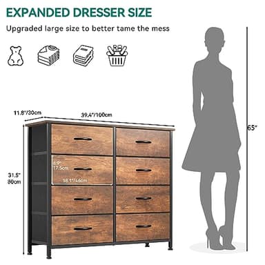 YITAHOME 8 Drawers Fabric Dresser, Furniture Storage Tower Cabinet, Organizer for Bedroom, Living Room, Hallway, Closet, Sturdy Steel Frame, Wooden Top, Easy-to-Pull Fabric Bins - Image 3