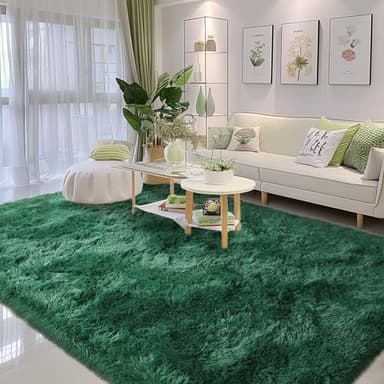 Awaytail Fluffy Rug Washable 5x7 Feet, Emerald Green Nursery Rug for Baby Girl Play Room Cute Large Rugs for Living Room - Image 2