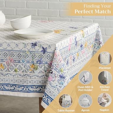 Maison d' Hermine Table Cloth Rectangle Table 100% Cotton 60 x 108 Inches Tablecloth Reusable Decorative Everyday Use for Dining Room, Farmhouse, Home, Party, Festive & Wedding Spring Summer - Faience - Image 6