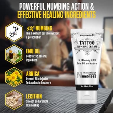 Nupharmisto 6 Hours Maximum Strength Numbing Cream Tattoo (2oz/ 60ml), Tattoo Numbing Cream for Tattoos Extra Strength with 5x Numbing, Emu Oil and Arnica. 2oz/ 60ml - Image 4