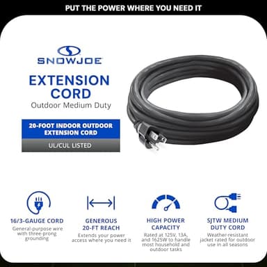 Sun Joe PJEXT20-163-BLK Vinyl Landscape Outdoor 20-Foot Extension Cord, Black - Image 2