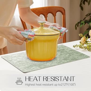 Romanstile Vinyl Placemats Set of 4-12 X 18 Inch - Heat Resistant Non-Slip Embossed Floral Place Mats 100% Waterproof Oilproof Wipeable Faux Leather Table Mats for Kitchen/Dining/Party, GrassGreen - Image 3
