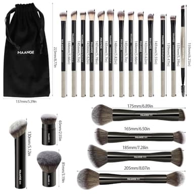 MAANGE 20 PCS Foundation Makeup Brush Set, Double-ended Kabuki Contour Brush for Liquid Powder Concealer Blending Blush Face Makeup Tools (Black) - Image 9