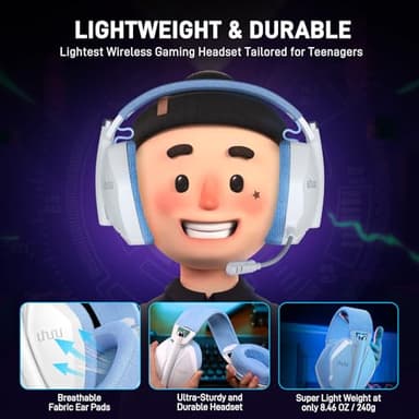 UHURU Wireless Gaming Headset for PC PS4 PS5: 2.4GHz Gaming Headphones with Microphone - Stereo Sound - 32Hr Battery - Cool RGB - Image 2