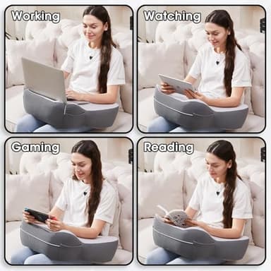 cooloo8 Lap Desk, Laptop Lap Desk Lap Desk with Cushion, Laptop Pillow for Lap, Portlands Portable Desk Pad, Gaming Pillow Work Pillow for Bed, Couch, Car(White Gray) - Image 4