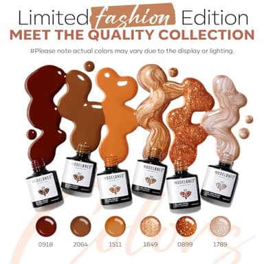 Modelones Gel Nail Polish Set, 6 Fall Colors 2025 Nude Brown Gel Polish Glitter Pearl Shimmer Cinnamon Tawny Orange Cherry Mocha Nail Polish All Skin Tones Soak OFF LED Halloween Nail Art Kit DIY Gift - Image 6