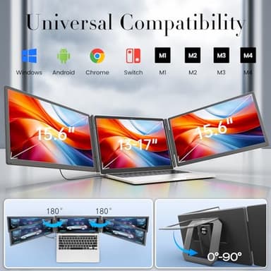 Teamgee 15.6” Laptop Screen Extender with Power Bank, FHD 1080P IPS Triple Monitor, HDMI/USB/Hub Plug-Play Display, Fits 13-17" Laptops (Mac/Windows/Android), Ideal for Home Office/Small Business - Image 5