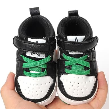 Clowora Unsex Baby Shoes Boys Girls Infant Sneakers Non-Slip Soft Rubber Sole Toddler Crib First Walker Lightweight Shoes (A032/Green_High_top,12-18 Months) - Image 3