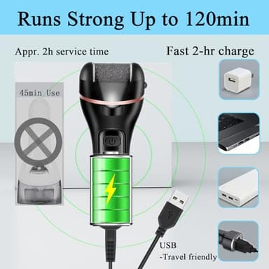 Callus Remover for Feet, 13-in-1 Professional Pedicure Tools Foot Care Kit, Foot Scrubber Electric Feet File Pedi for Hard Cracked Dry Dead Skin, 3 Rollers, 2 Speed, Battery Display (Black) - Image 4