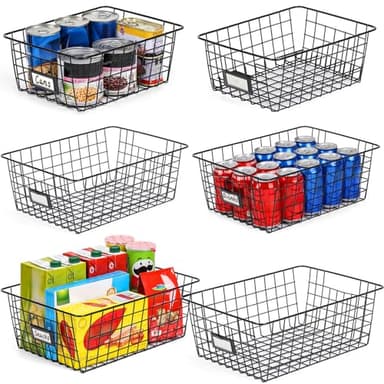 6 Pack Wire Baskets for Pantry Organization and Storage, Kitchen Organizer, 2 XXLarge & 2 XLarge & 2 Large - Image 1