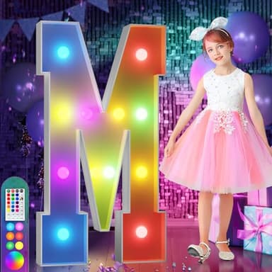 imprsv 4FT Colorful Marquee Light Up Letters M, 18 Colors Large Light up Letters Alphabet Sign with Remote, Large Marry Me Sign, Birthday Party Decorations Baby Shower Anniversary Wedding Decoration - Image 1