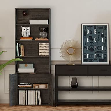 IRONCK Industrial Bookshelves and Bookcases with Doors Floor Standing 6 Shelf Display Storage Shelves 70 in Tall Bookcase for Home Office, Living Room - Image 7