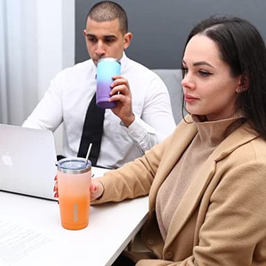 BJPKPK 20 oz Stainless Steel Vacuum Insulated Tumblers with Lids and Straw Reusable Travel Water Mug Double Wall Coffee Cup for Women and Men,Ocean Dream - Image 5