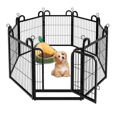 Puppy Playpen 8 Piece Panels Small Dog Fence Outdoor Indoor Use 24" Height Anti-Rust with Doors Portable Dog Play Pen for RV Camping Yard, Total 15FT, 17 Sq.ft, Snowy Black - Image 1