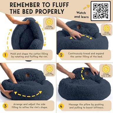 PetJett Calming Dog Beds Large Sized Dog - 36'' Round Bed, Anti-Slip & Washable Super Soft Donut Bed, Fluffy Faux Fur Anti-Anxiety Premium Comfort Pet Bed, Fits Dogs up to 100 lbs - Dark Grey - Image 6