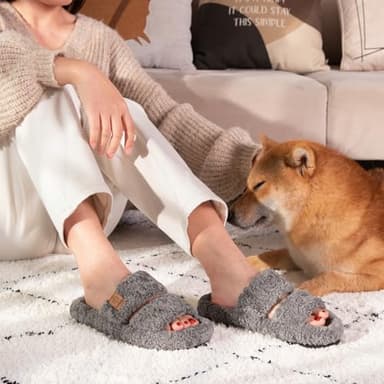 EverFoams Womens Fuzzy Open-toe Slippers Soft Comfy Memory Foam Indoor House Shoes Cool Gray,9-10 US - Image 2