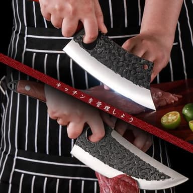 DRAGON RIOT Professional Butcher Knife Set for Meat Processing, 3Pcs High Carbon Steel Hand Forged Serbian Cleaver Chef Knife Set with Ergonomic Handles for Kitchen Outdoor Cooking - Image 7