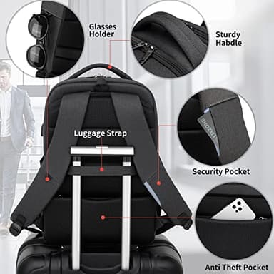 DUSLANG 17 Inch Laptop Backpack for Travel Water Resistant College Backpack for Men/Women Laptop Bag with USB Charging Port,Black - Image 7