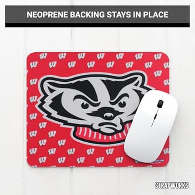 University of Wisconsin Madison Mouse Pad, Badgers Collegiate Team Gear, W Badgers on Red - Image 4